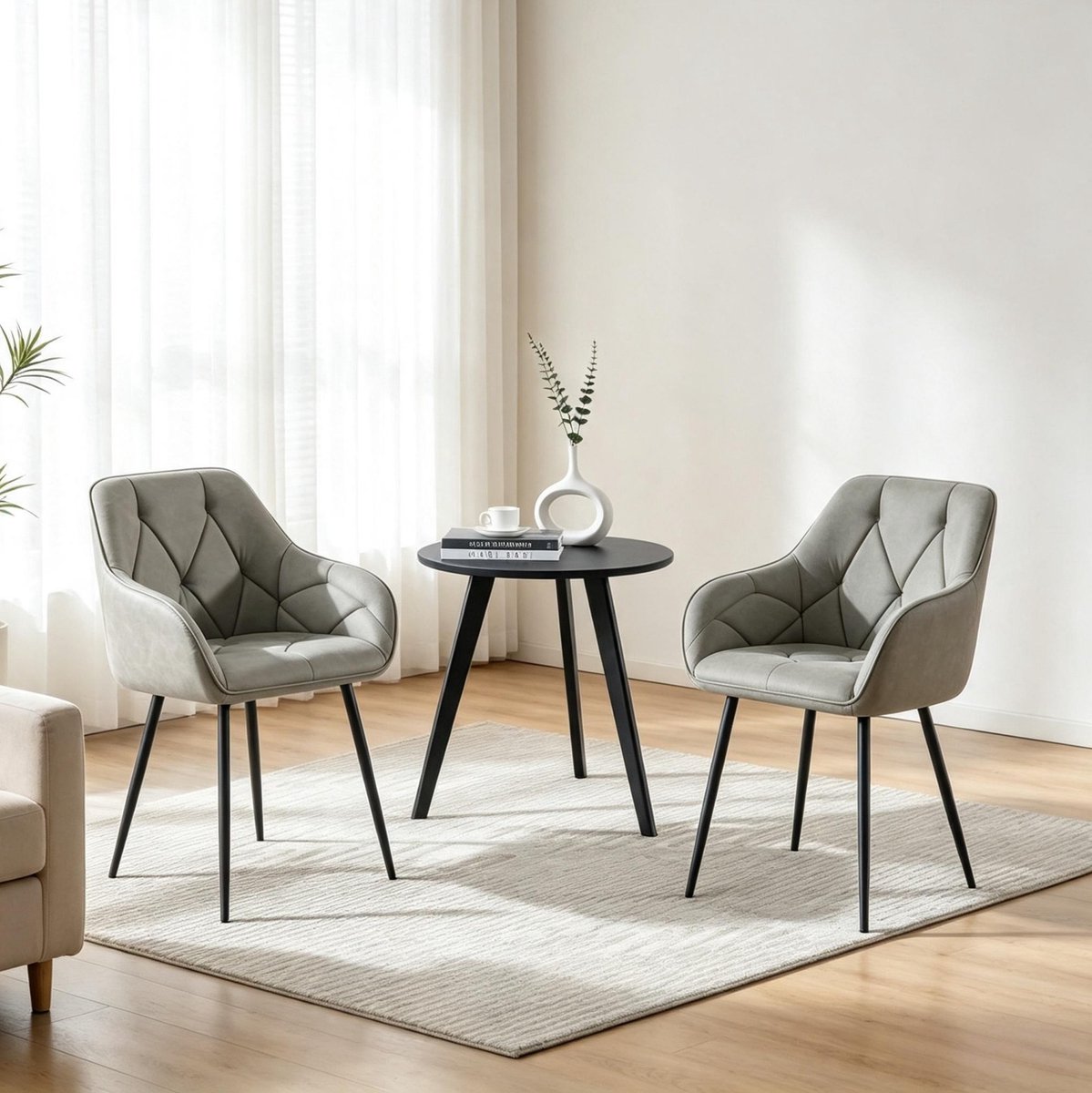 MIVRAY Eetkamerstoel Set Van 2 - Kuipstoel Met Armleuningen En Ergonomische Rugleuning - Voor Eetkamer, Woonkamer En Werkkamer - Kunstleer Grijs