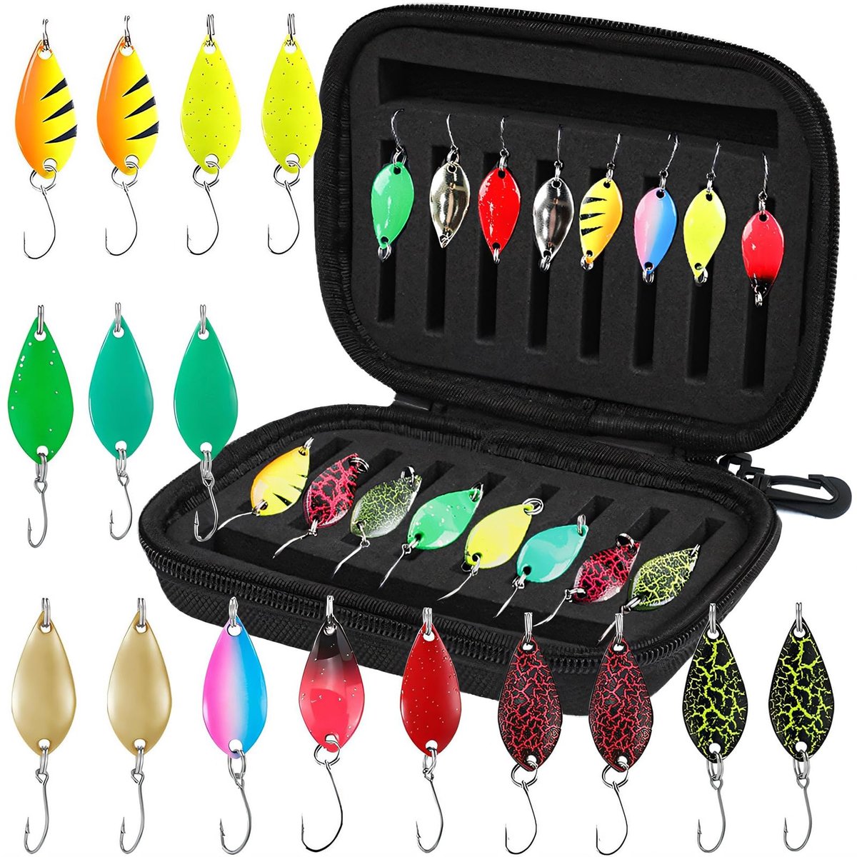 Elzusha - Trout Spoon Set 16-delige Set voor Forel, Snoek en Baars - Vissen met Kunstmatige Aas