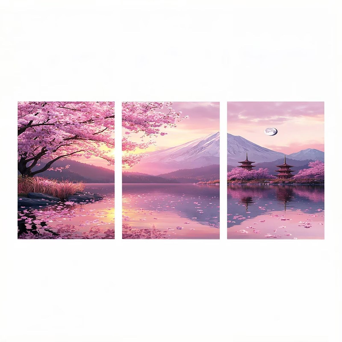 Elzusha - Lichtgevende schilderen op nummer - Mont Fuji - 50 x 75 cm - 3-delig
