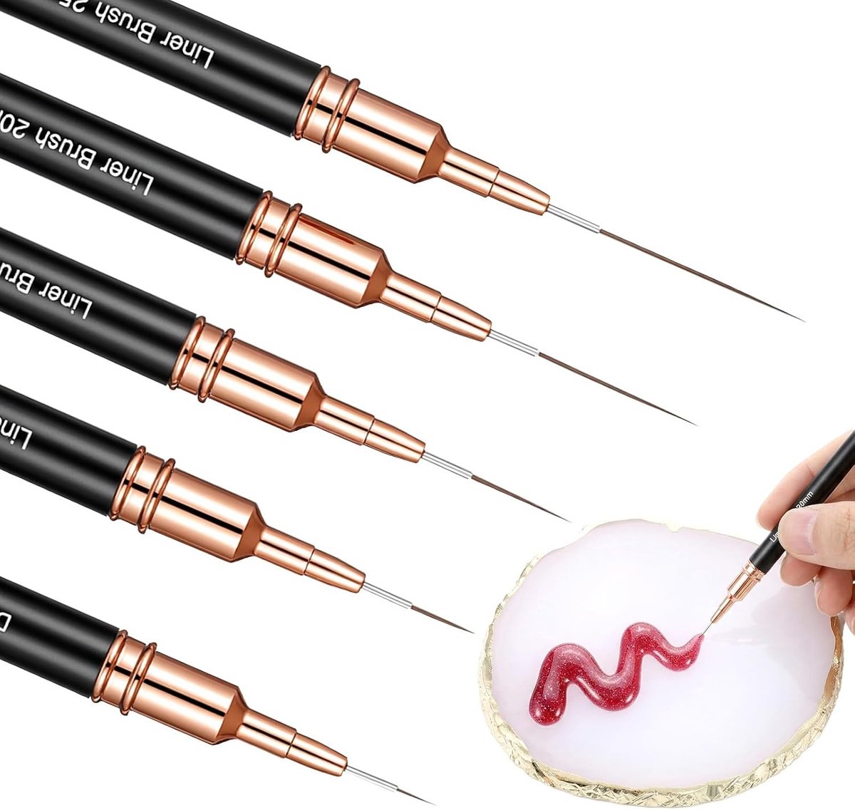 Professionele nagelkwastenset van 5 stuks voor nagelkunst, fijne details en creatief nageldesign met kleurenpalet