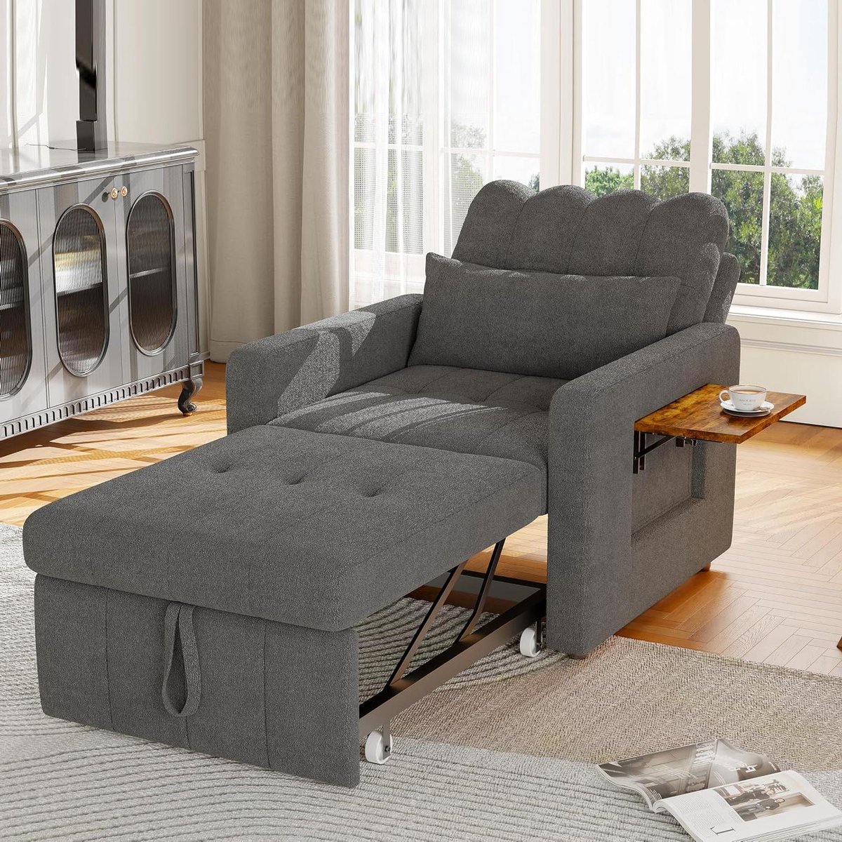 Slaapbank - Converteerbare bank - Kleine ruimtes - 5 standen rugleuning - 190x70 cm - Grijs