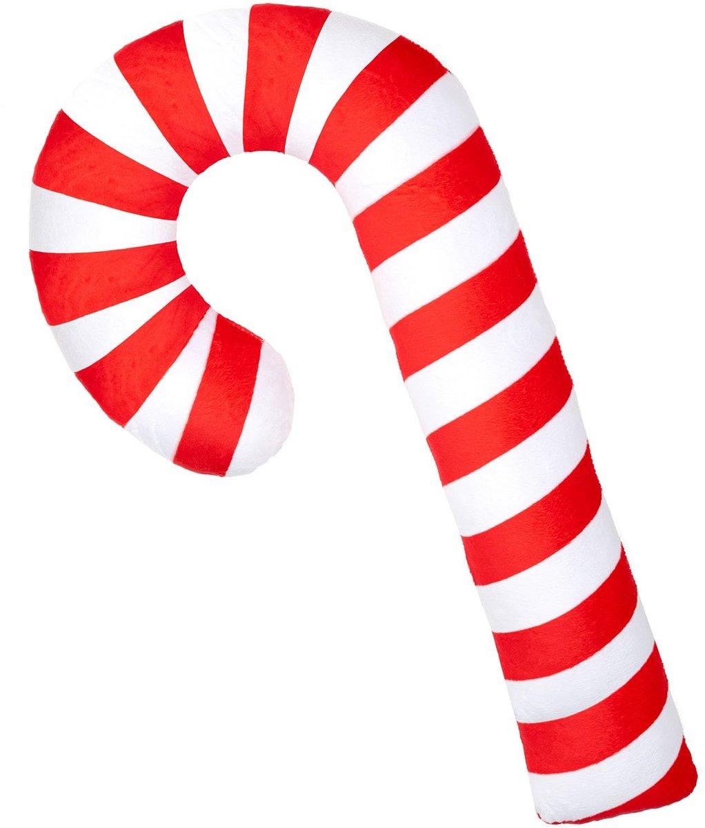 Elzusha - Fluwelen kerstkussen in suikerstokvorm - Feestelijke decoratie, 55 x 8 cm, rood-wit