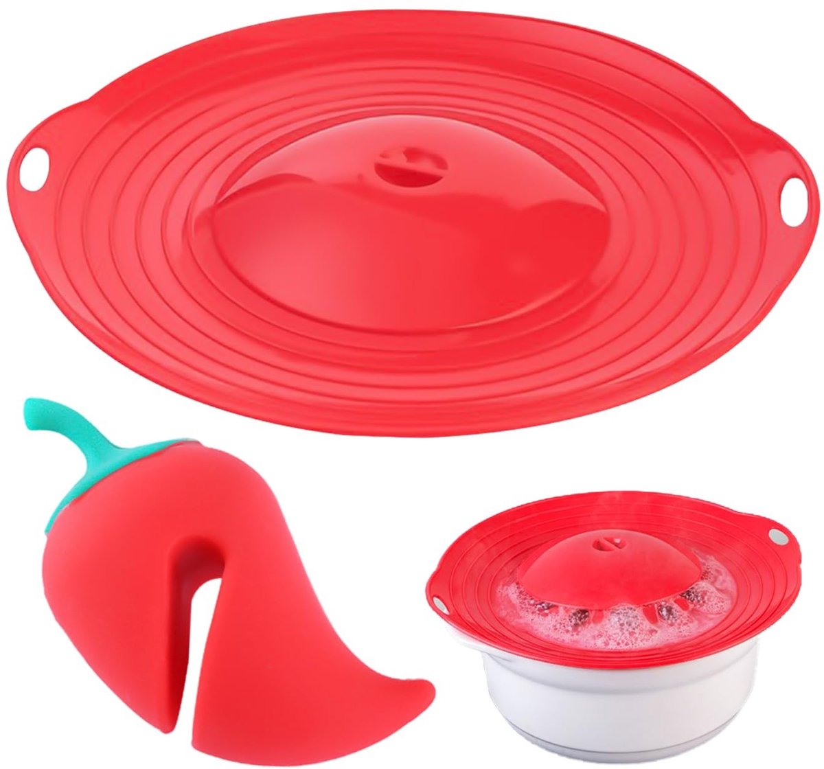 Elzusha - Silicone Deksel met Overloopbescherming - Rood - 29 cm
