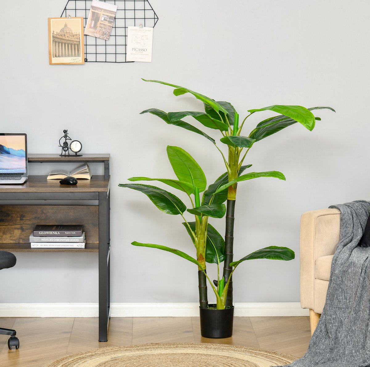 REDOM - Kunstmatige bananenplant - Realistisch uiterlijk - 18 bladeren - Inclusief zwarte pot - Voor binnen & buiten - Kunststof - Groen - 150 cm