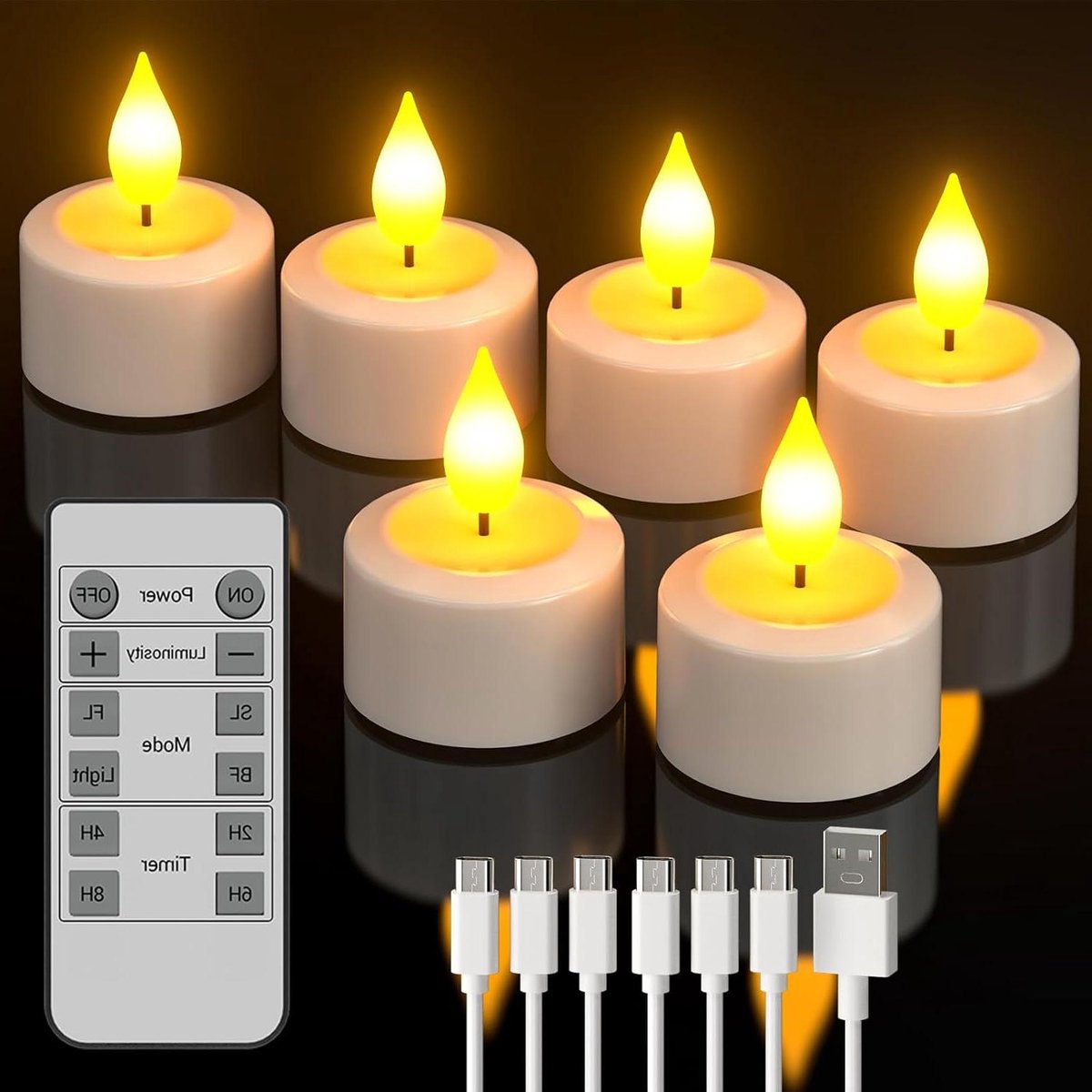 Oplaadbare Theelichtjes - LED Kaarsen - Sfeerverlichting Creëren - Met Afstandsbediening - 6 Stuks - Wit