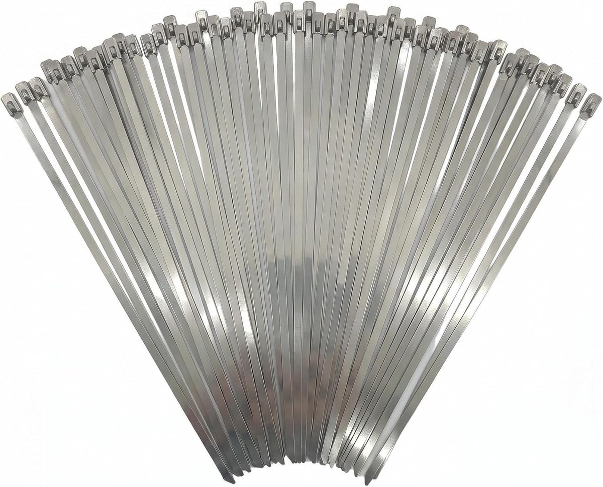 Roestvrijstalen kabelbinders 30 cm - 100 stuks, duurzame metalen binders voor hekwerk, werkplaats en outdoor gebruik