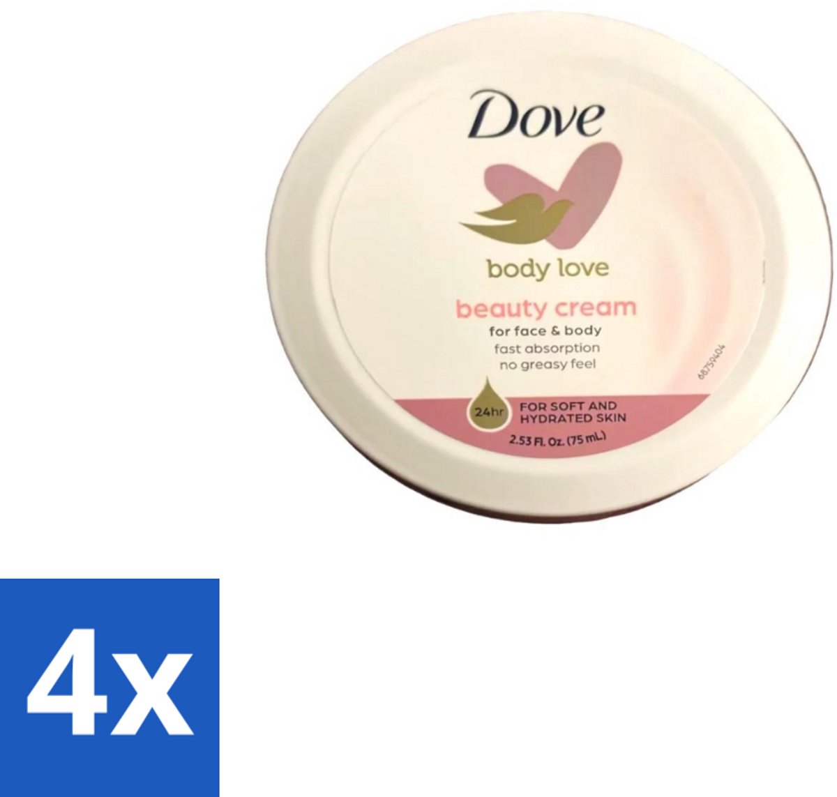 4 x Dove – Bodycrème – Beauty Cream – 75 ml - Beauty Cream - Huid Verzorging - Hydratatie - Huidbarrière - Droge Huid