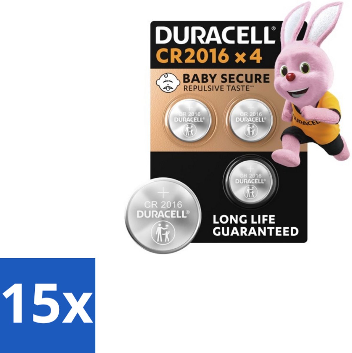 15 x Duracell Knoopcelbatterijen 2016 4 stuks per verpakking - CR2016 Batterij - Lithium Knoopcel - Babyveilig Batterij - Kindveilige Batterij - Autosleutel Batterij