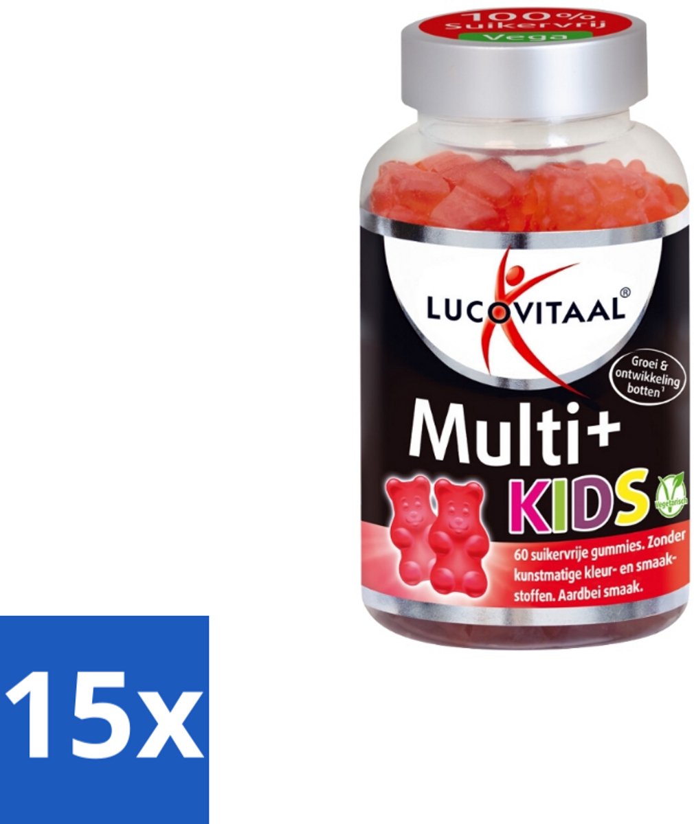 15 x Lucovitaal Vitamine Gummies Multi+ Kids 60 gummies - Multivitamine Gummies Voor Kinderen - Vitamine C Voor Kinderen - Vitamine D Voor Kinderen - Vitamine B12 Voor Kinderen - Suikervrije Gummies