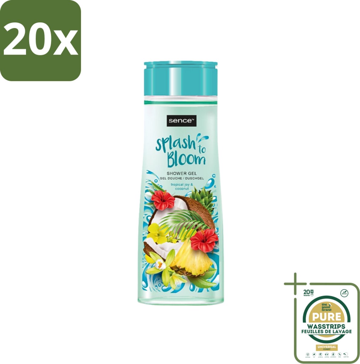 20 x Sence - Tropical Joy & Coconut - Douchegel - Exotisch - 300 ml - Grootverpakking - Douchegel - Kokos - Tropisch Fruit - Exotische Geur - Huidverzorging