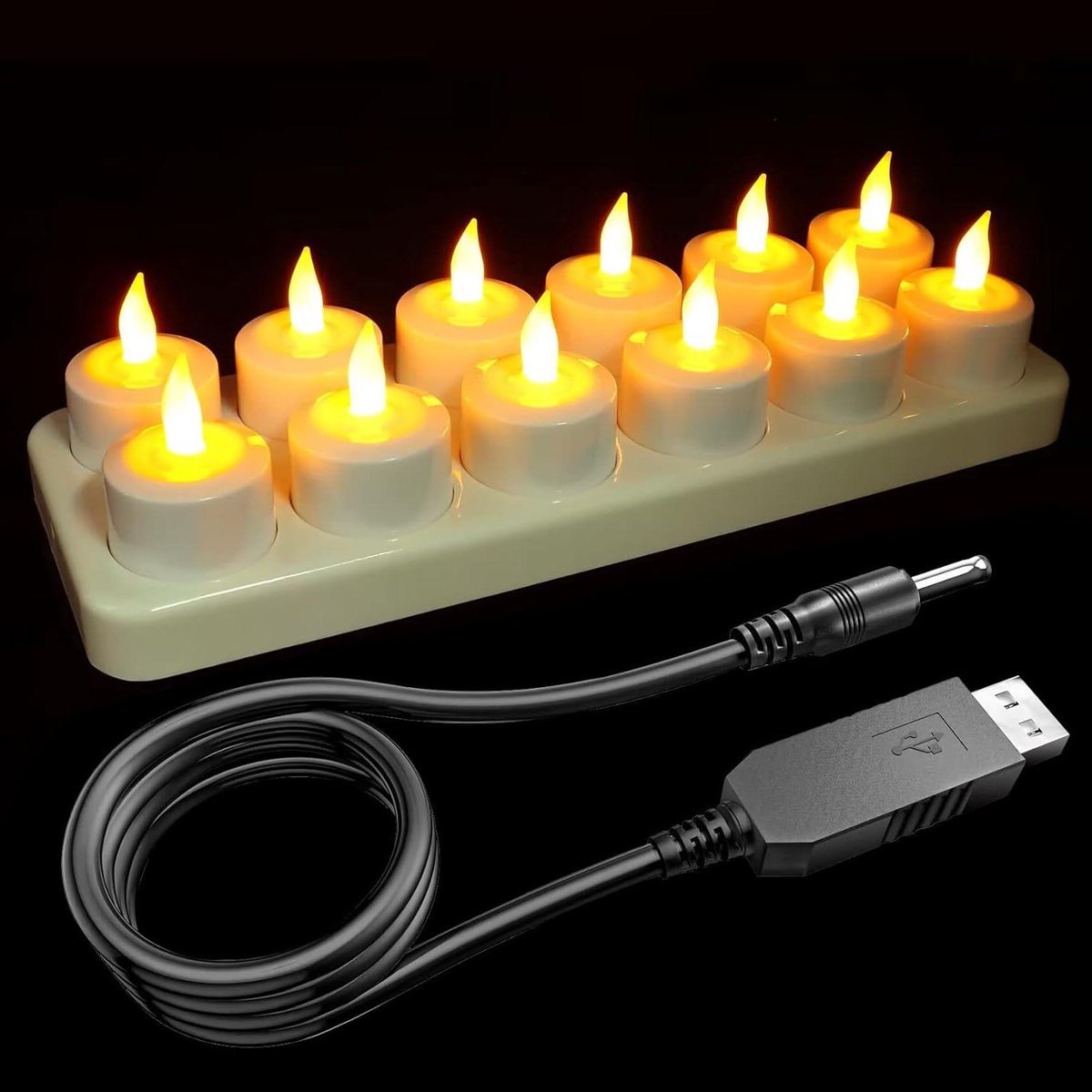Oplaadbare Ledkaarsen - Theelichtjes Set - Sfeer Creëren - Inclusief Laadstation - 12 Stuks - Warm Geel