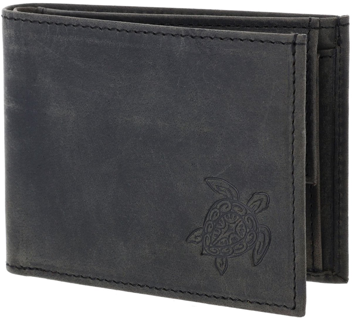oxmox Leren portemonnee Leather RFID Protect Pocketbörse Turtle 2.0 Embossed Vintage Black zwart