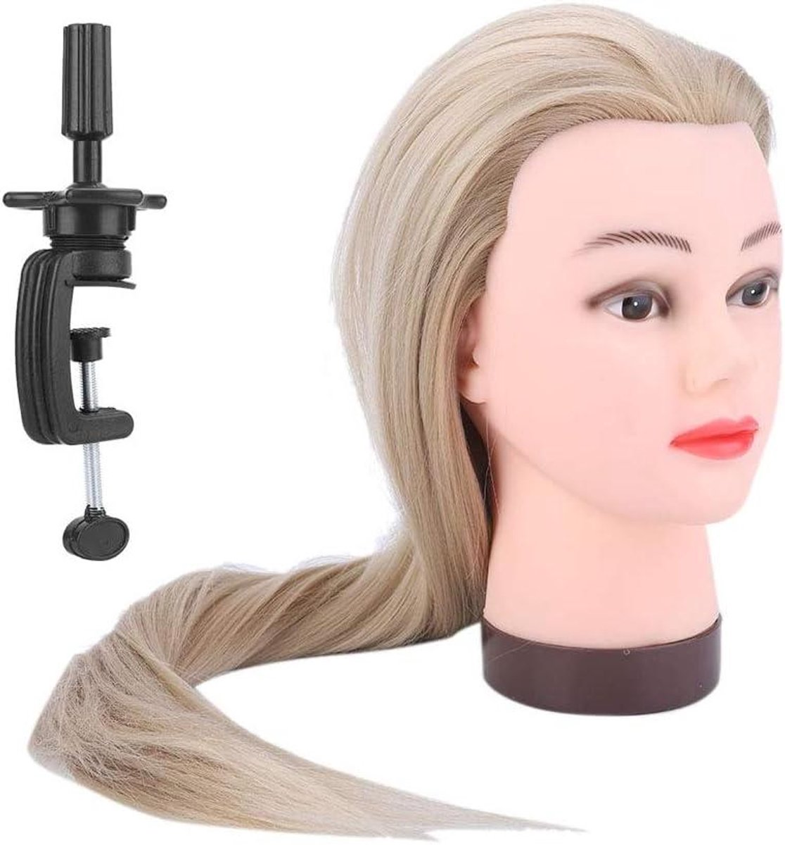 Oefenhoofd Haarstyling - Mannequin Hoofd - Kappers Oefenen - Realistisch Vezelhaar - 75 cm - Goudgeel