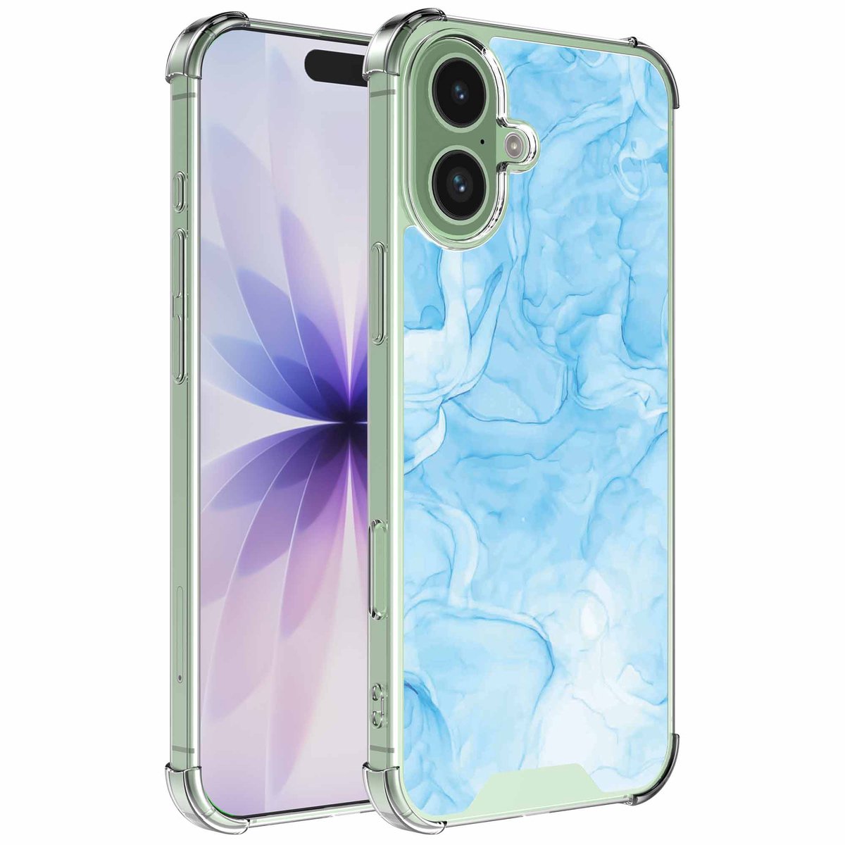 Smartphonica Geschikt voor iPhone 17 Telefoonhoesje met Lichtblauw Marmer opdruk - Draadloos op te laden - Shockproof Siliconen TPU Strong Case - Sterk Schokbestendig Telefoonhoesje geschikt voor iPhone 17