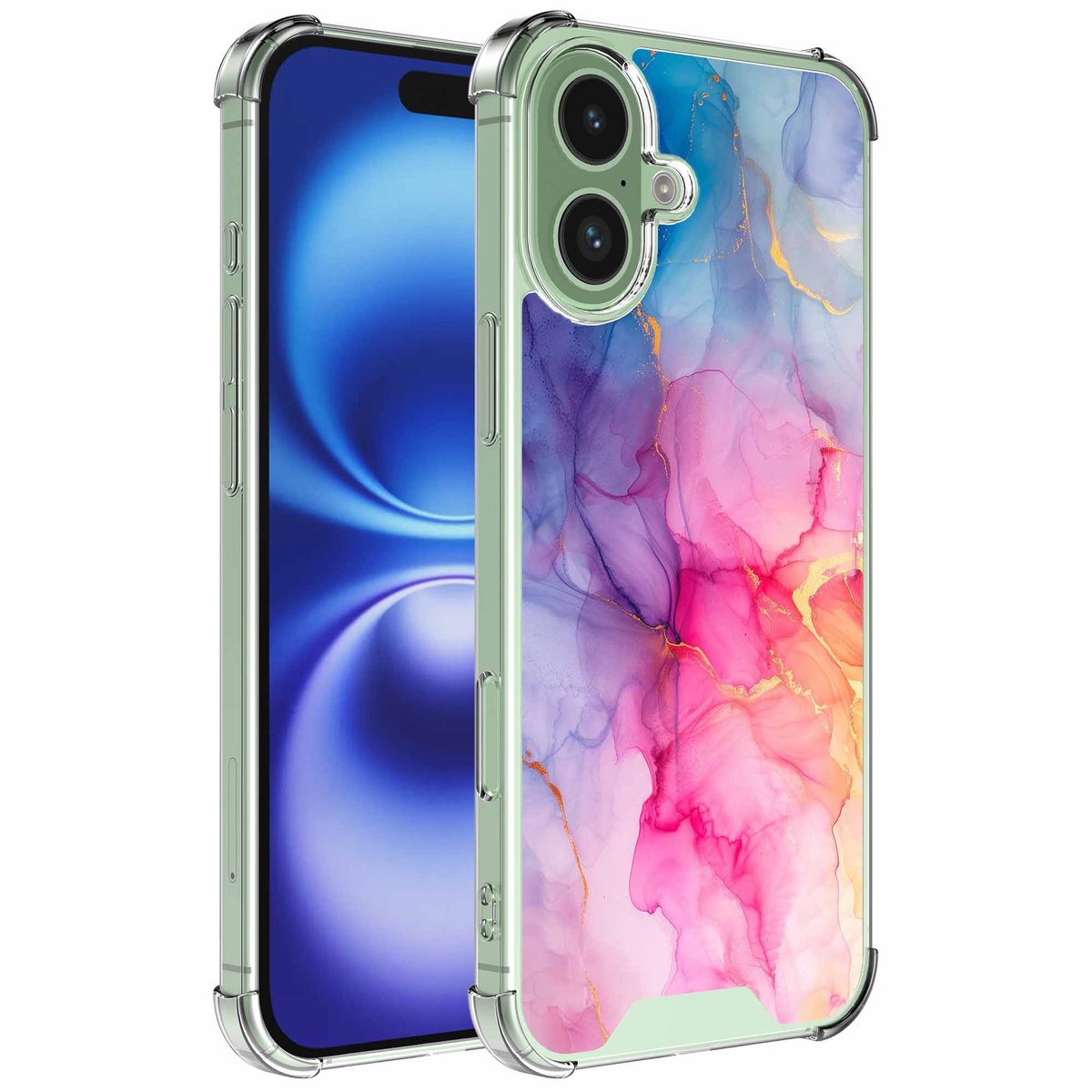 Smartphonica Geschikt voor iPhone 16 Telefoonhoesje met Regenboog Marmer opdruk - Draadloos op te laden - Shockproof Siliconen TPU Strong Case - Sterk Schokbestendig Telefoonhoesje geschikt voor iPhone 16