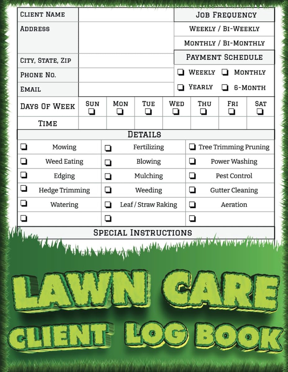 Lawn Care Client Log Book: Detailed Lawn Moving And Landscaping Appointment Book For Garden Maintenance - ShopVlot