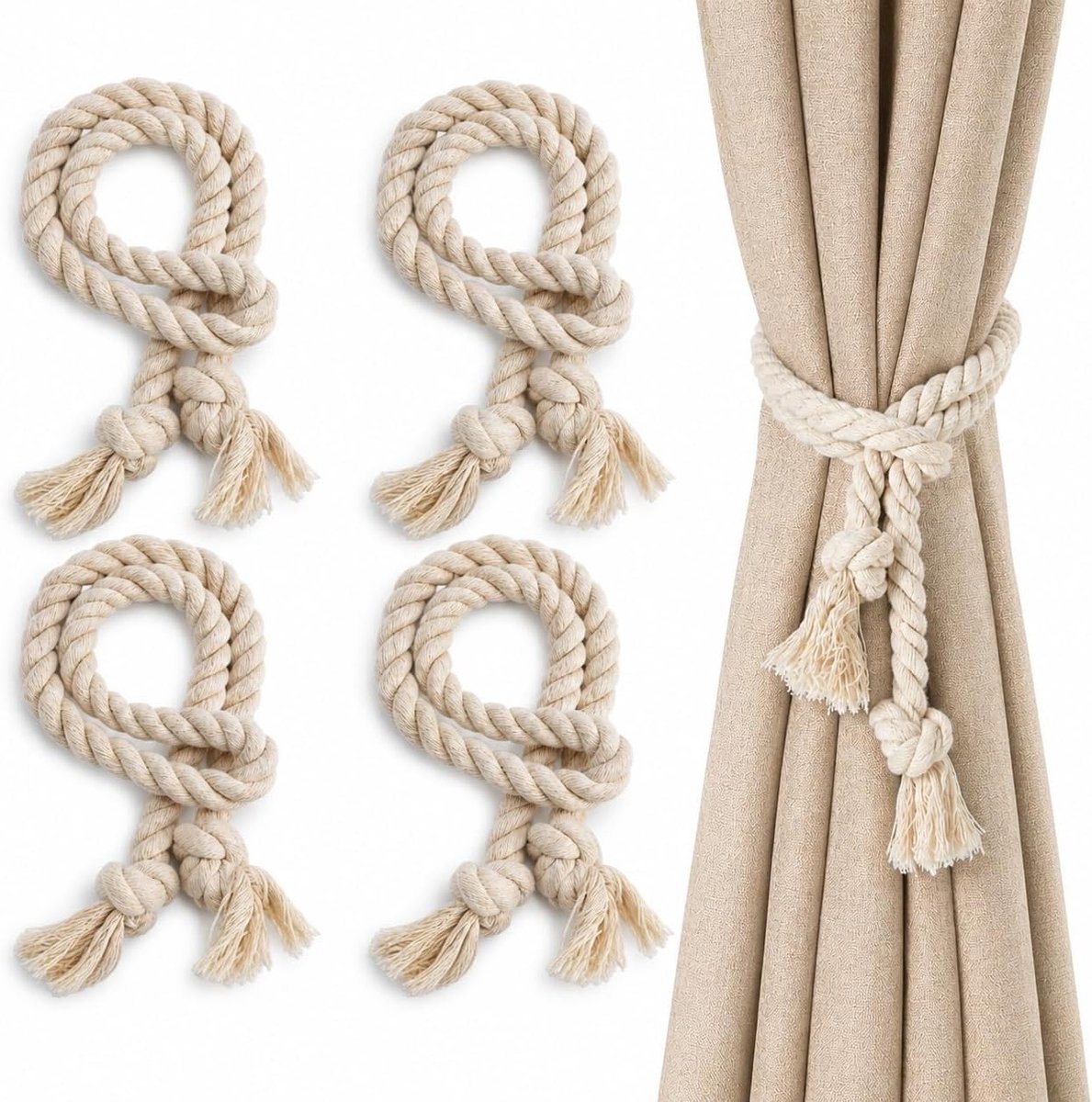 Gordijntouw - Beige - 100 cm - Katoenen Gordijnkoord - Voor Deuren en Gordijnen