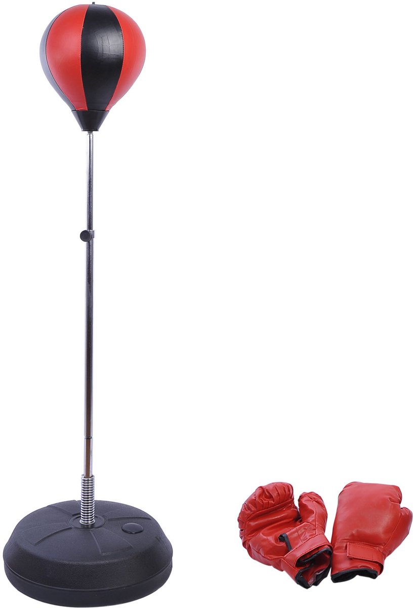 REDOM - Punchingball set - Verstelbare hoogte - Geveerde metalen stang - Staand model - Training thuis en in de sportschool - Polyurethaan - Rood - 125 tot 145 cm