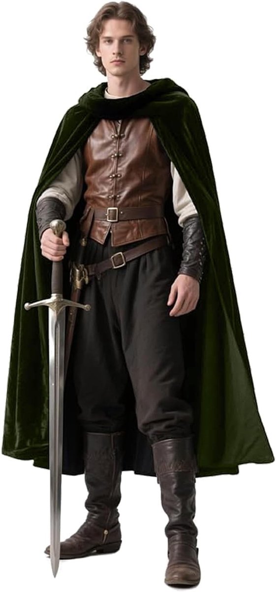 Medieval Cape met Kap - Lange Fluwelen Cape voor Heren en Dames in Groen, Perfect voor Renaissance Evenementen en Cosplay