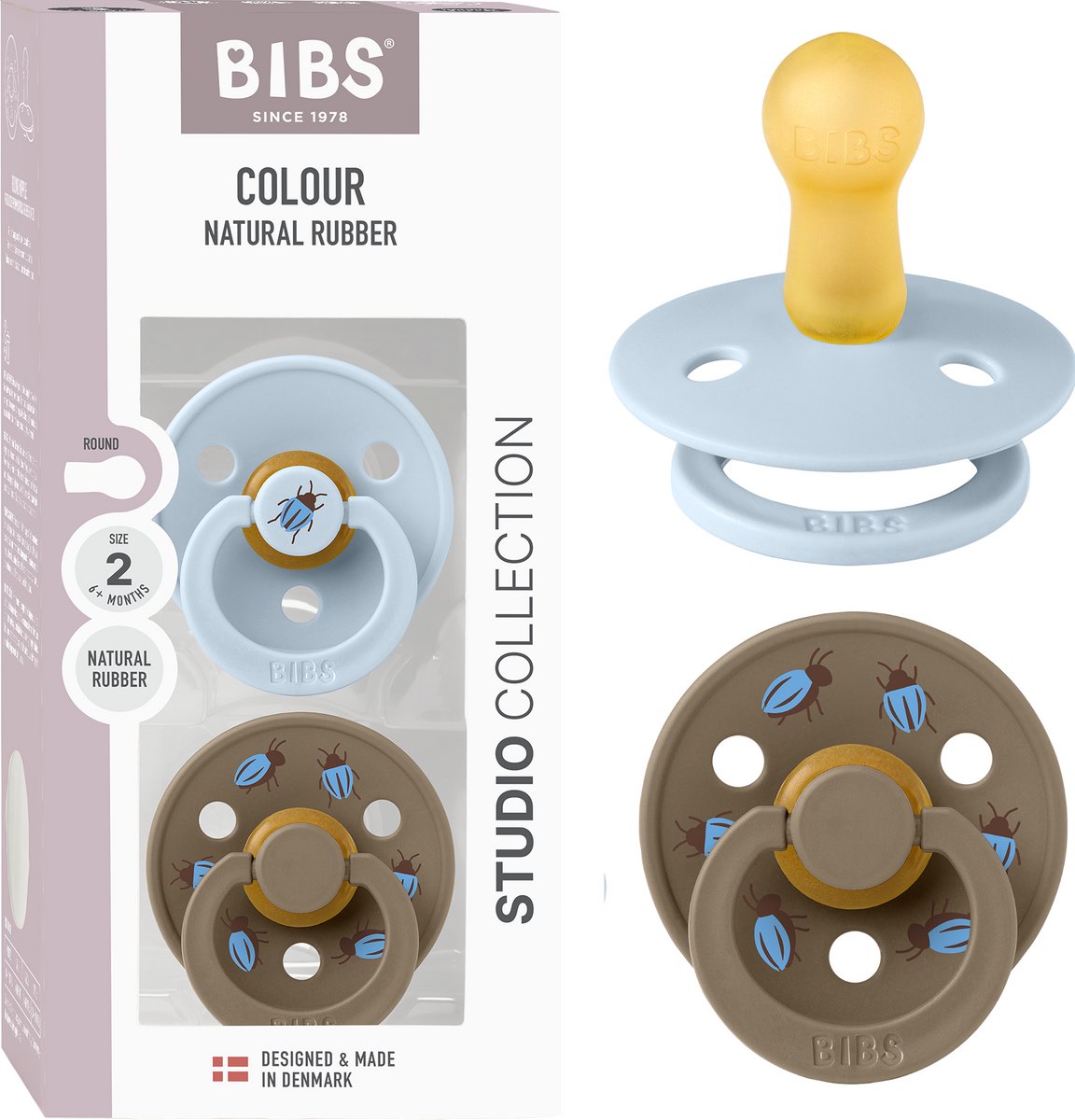 BIBS Colour Fopspeen - 6-18 mnd - 2-pack - Rond - Baby Blue/Dark Oak