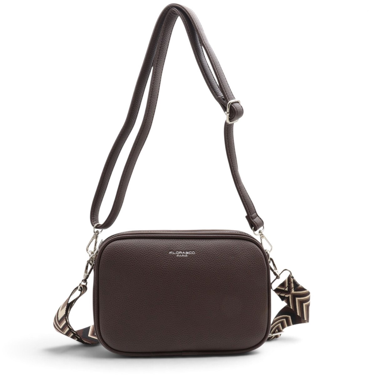Flora&Co - Paris - Crossbody handtas - 3 vakken met rits - instelbare riem & fashion riem - chocolat/bruin