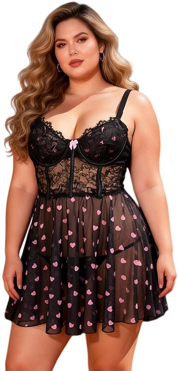 Elzusha - Sexy Plus Size Lingerie Babydoll met Kant en Thong