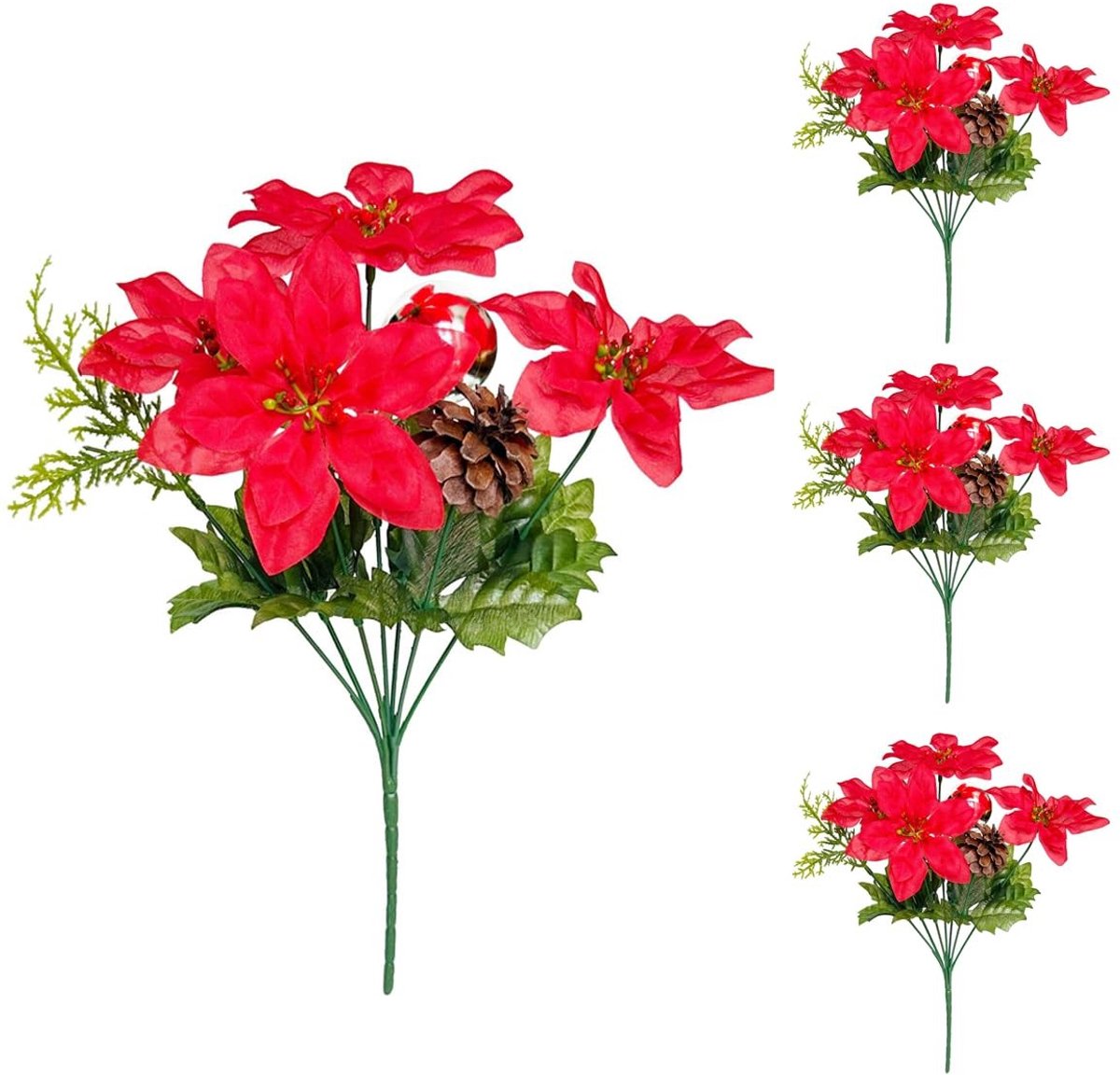 Elzusha - Set van 4 Kunstbloemen voor Kerstdecoratie
