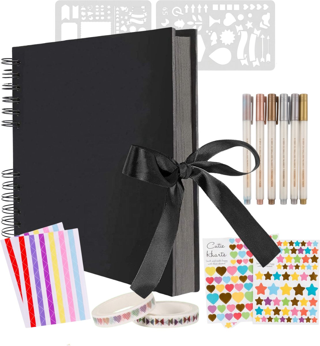 Somstyle Plakboek met Accessoires - Scrapbook - Fotoboek voor 160 Foto's - Inclusief Stickers, Pennen en Decoratie - Zwart