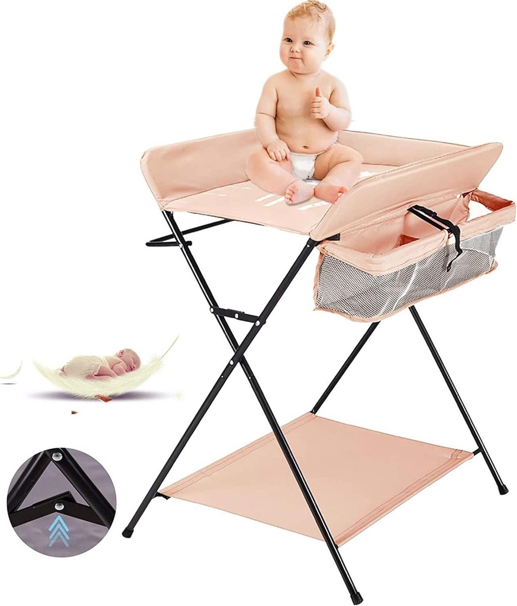 Baby Verschoontafel - Commode Tafel - Baby Verzorgen - Inklapbaar & Verstelbaar - 80 x 66 x 98cm - Roze
