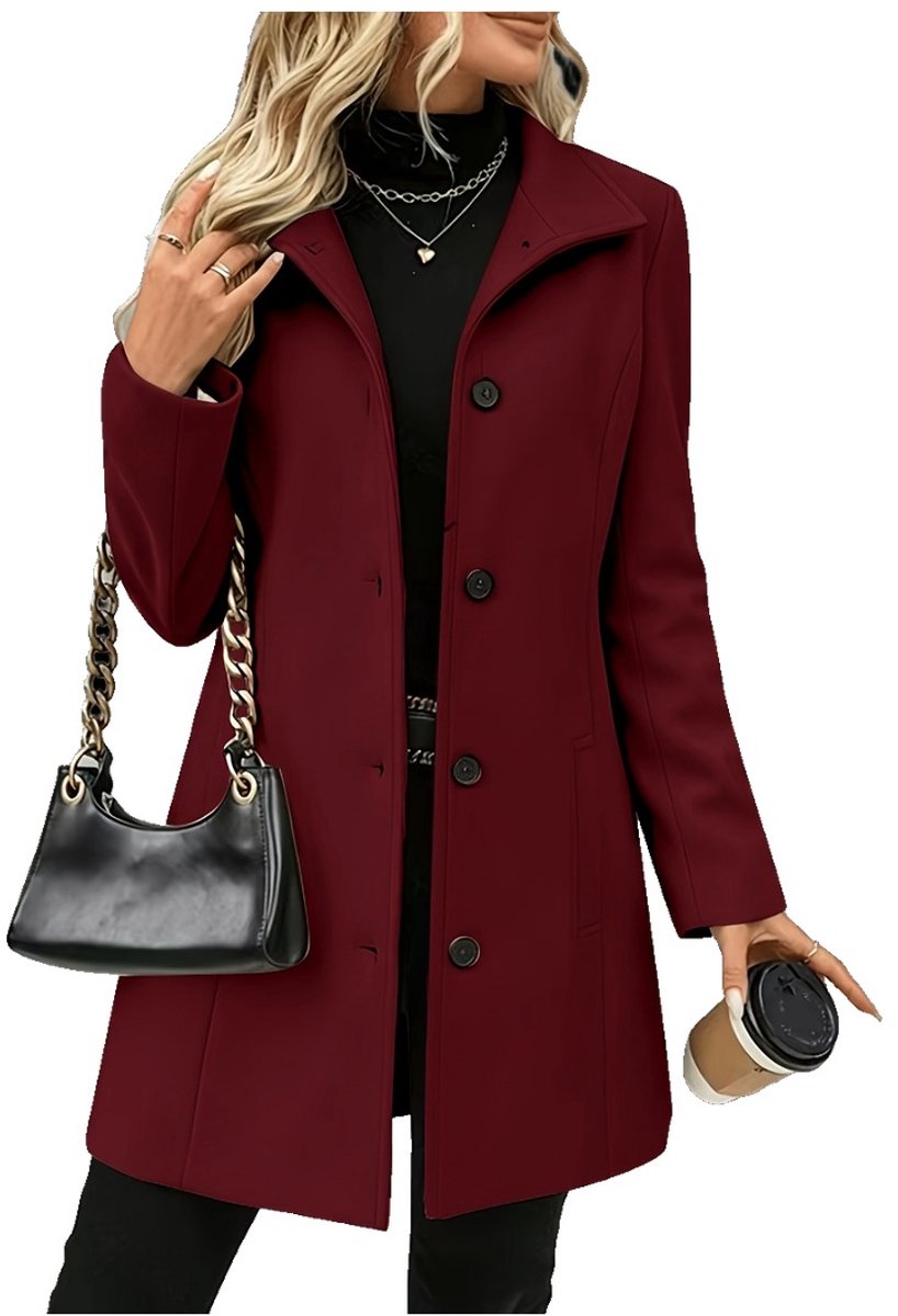 Currero Mantel Dames Tussenmantel Winter Jas Mantelpakje Trenchcoat Overjas Overcoat Winterjas Donkerrood