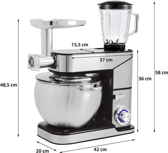 Keukenmachine - Mixer - Bakken en Koken - 3-in-1 Functie - 12L Kom - Zilver — afbeelding 5