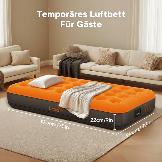 Luchtbed 1 Persoon - Kampeer Matras - Ontspannen Buiten - Ingebouwde Pomp - 190x99x22cm - Oranje — afbeelding 5