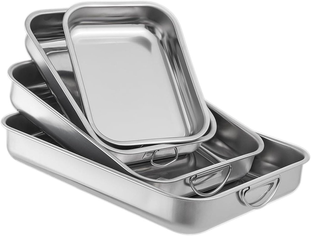 Bakvorm Set - Ovenschaal RVS - Oven Gerechten Maken - Vier Verschillende Maten - 40x30 cm - Zilver