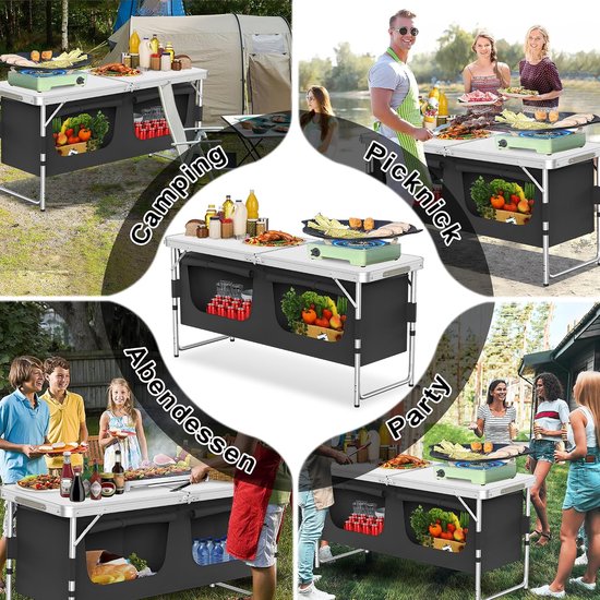 Campingkeuken - Opvouwbare kast - Outdoor koken - Aluminium frame - 120 x 47 x 62 cm - Grijs — afbeelding 5