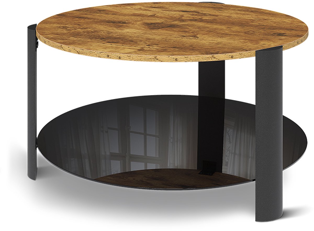 Vicco Salontafel Navo, Eiken rustiek/Zwart, 80 x 80 cm