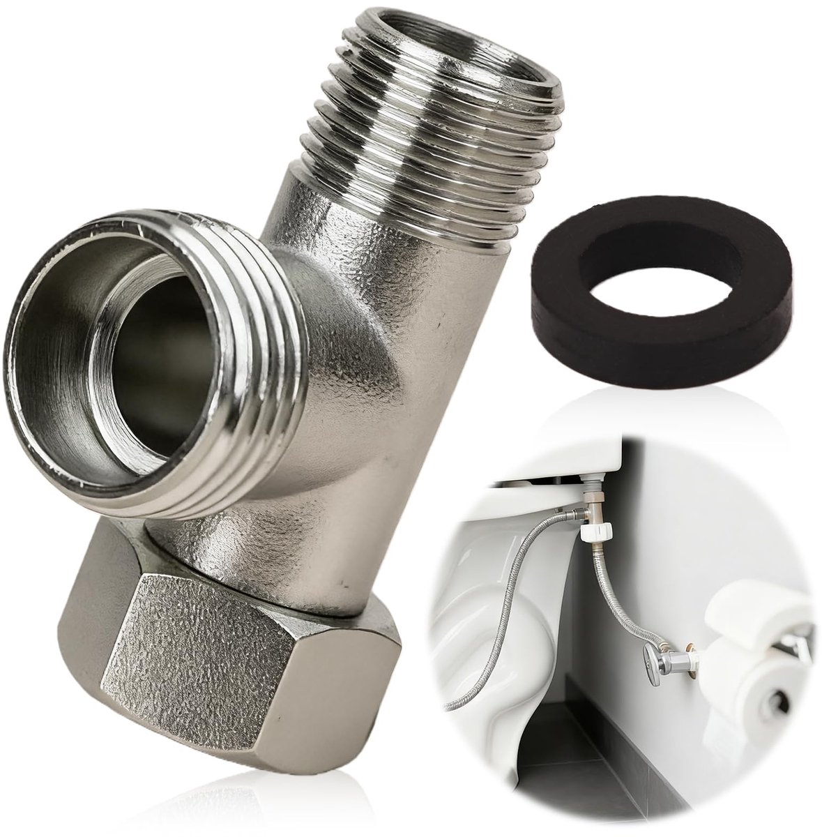 3-wegventiel T-stuk van messing, 3/8 T-stuk, wateraansluiting, wc-aansluitventiel 3/8 inch recht en 1/2 inch zijkant - ShopVlot