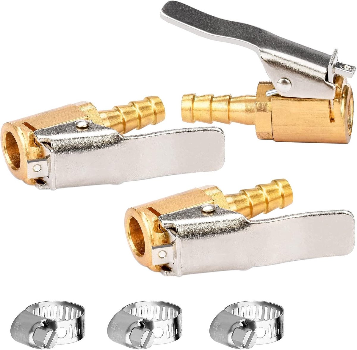 Set van 3 luchtventielen 1/4 inch voor autobanden, messing vulnippel en drukplug voor compressie