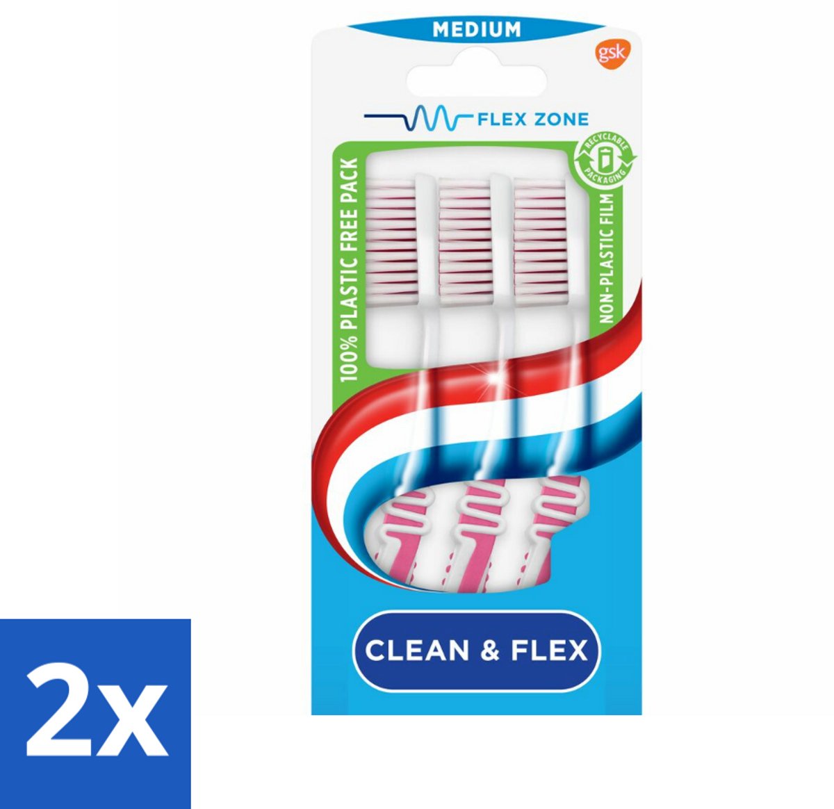 2 x Aquafresh Tandenborstel Clean & Flex Medium 3 stuks per verpakking - Tandenborstel - Tandenborstel Medium - Tandenborstel Clean - Tandenborstel Flex - Tandenborstel Voor Tandvlees