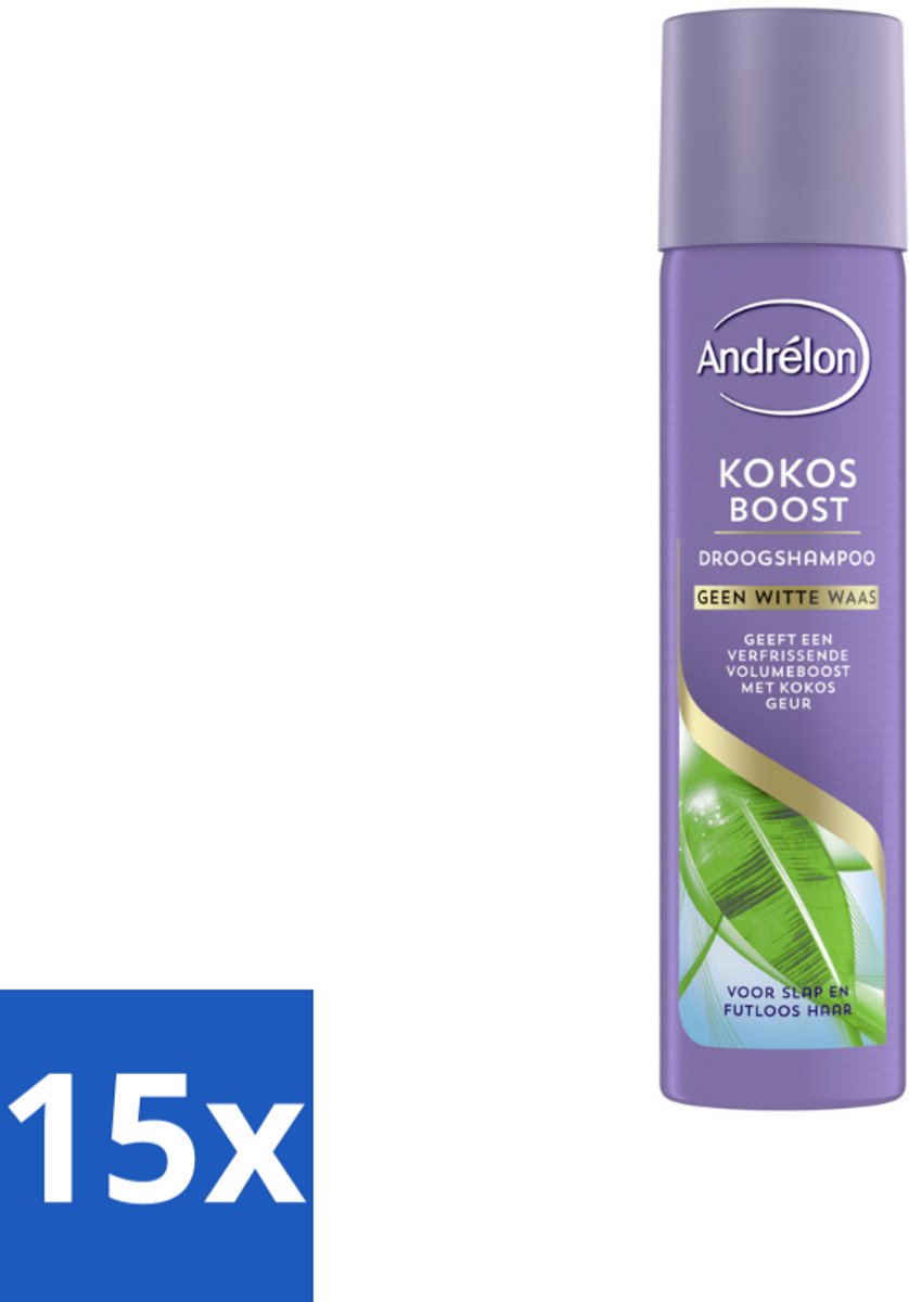 15 x Andrélon Droogshampoo Kokos Boost 245 ml - Droogshampoo - Kokos Boost - Volume Haar - Fris Haar - Vet Absorberend