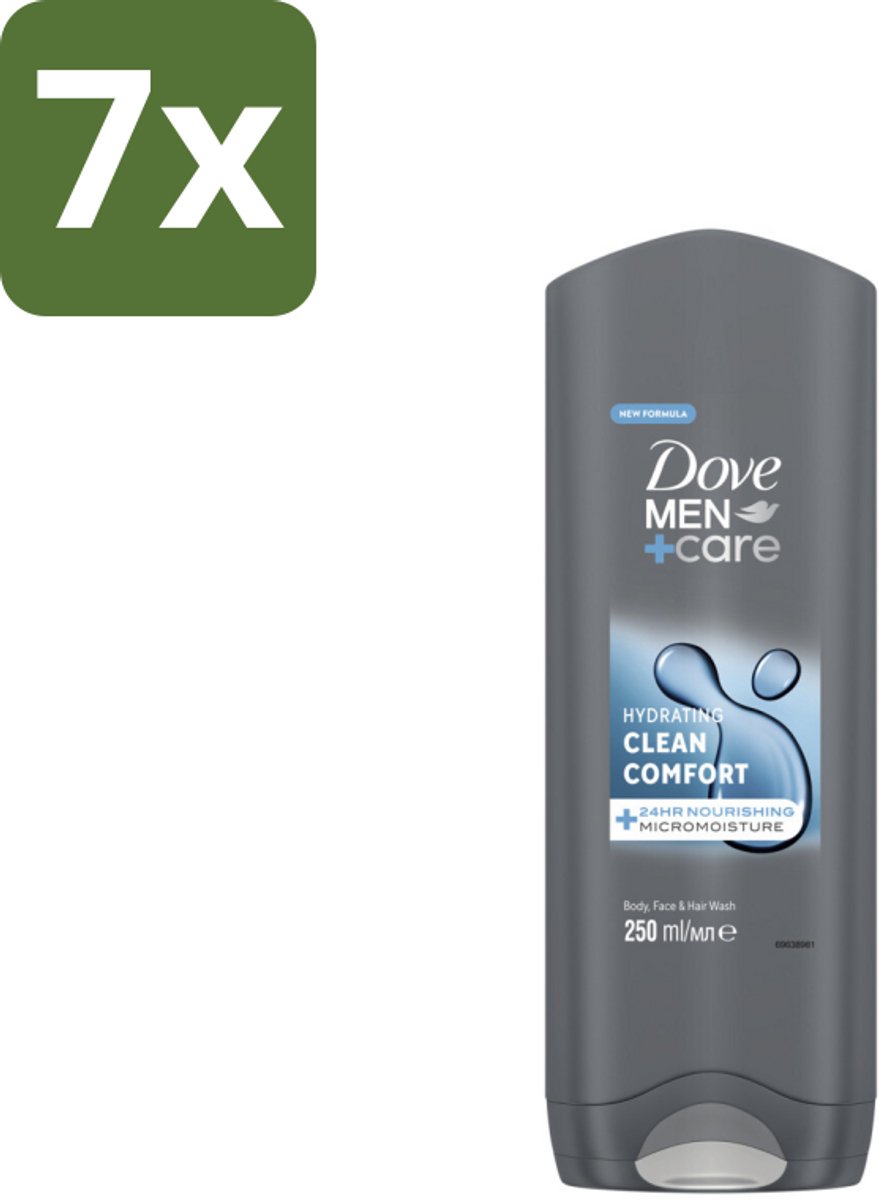 7 x Dove Douchegel Men+ Care Clean Comfort 250 ml - Douchegel - Fris - Energieke Geur - Hydraterende Douchegel - Zachte Huid