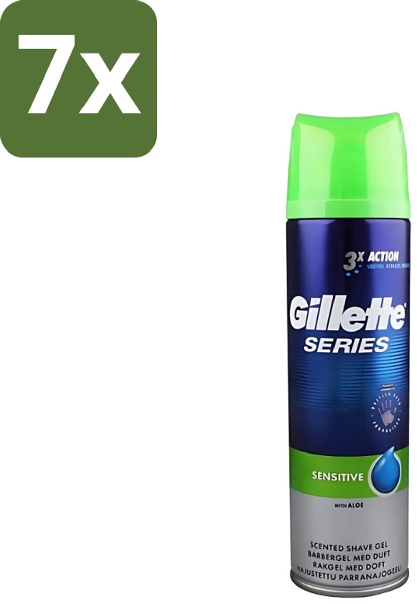7 x Gillette Series - Scheergel - Sensitive - Aloe Vera - Voor de gevoelige huid - 200 ml - Gevoelige Huid - Scheergel - Aloe Vera - Menthol - Scheren