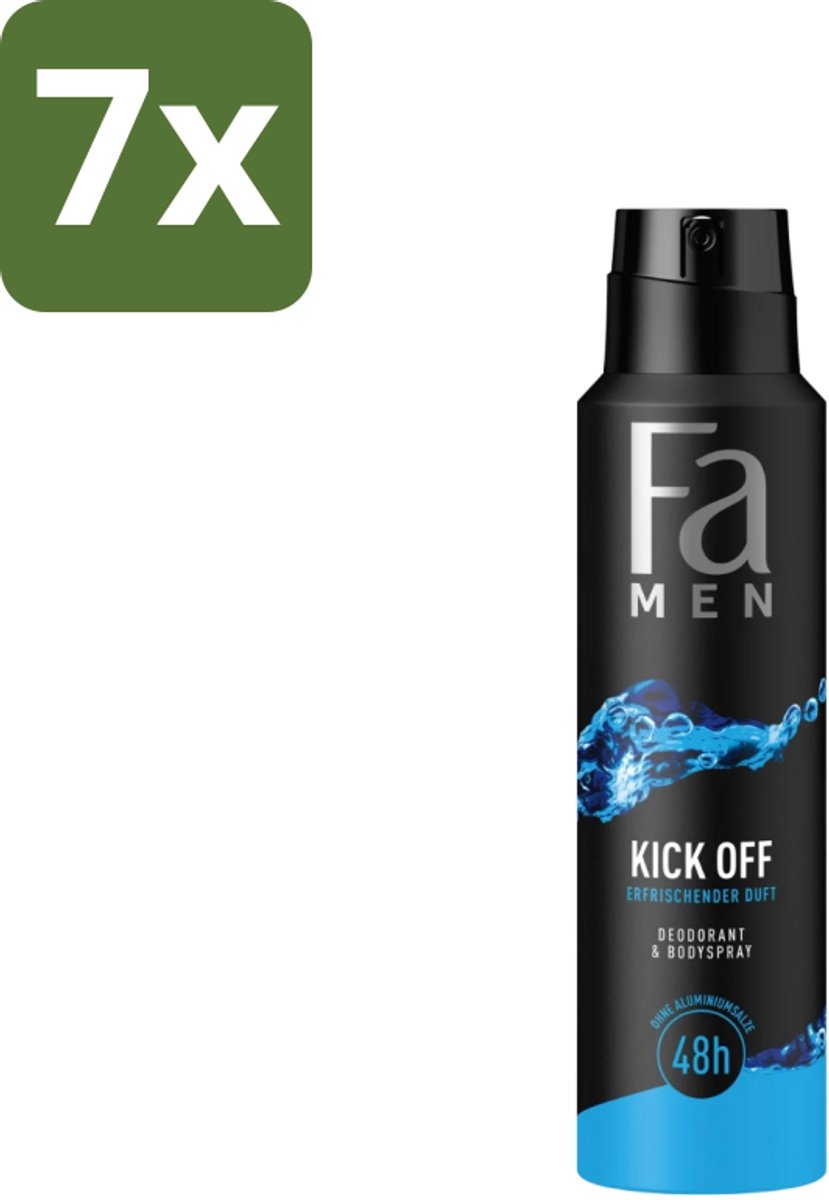 7 x Fa Men - Deodorant Lichaamsspray - Kick-Off - Verfrissend - 48 uur Bescherming - 150 ml - Deodorant Spray - 48 Uur Bescherming - Aluminiumzouten - Verfrissend - Huidvriendelijk