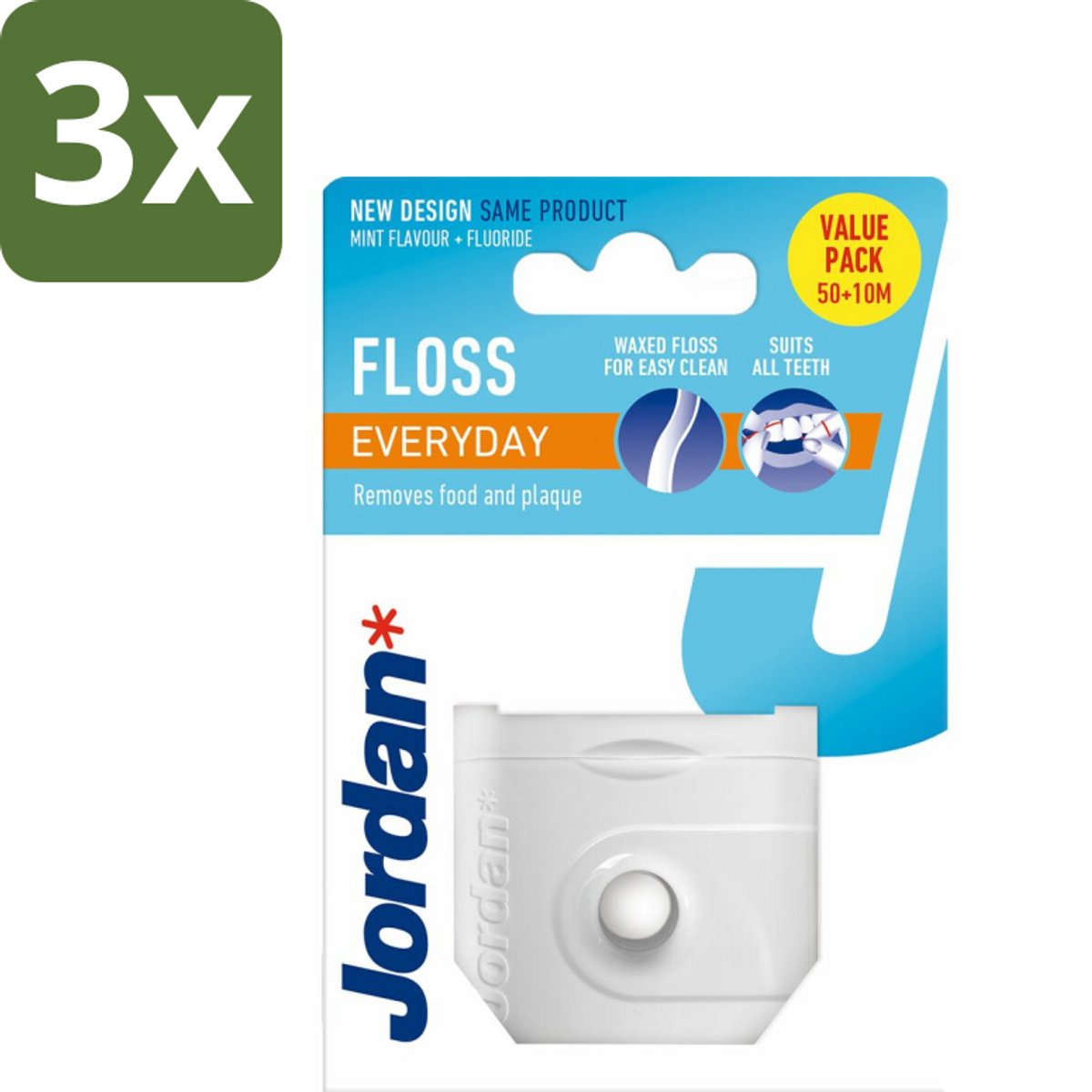 3 x Jordan Floss Everyday 50 meter - Floss - Tandfloss - Mondhygiëne - Tanden Reinigen - Floss Routine