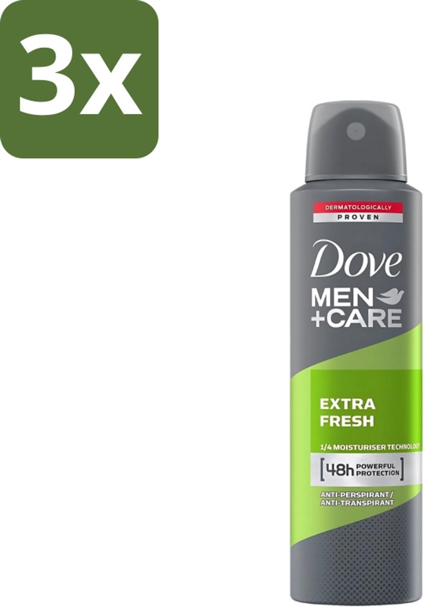 3 x Dove - Deodorant - Men Care Extra Fresh - Verfrissend en energiek - 48 uur bescherming - 250 ml - Deodorant Voor Mannen - 48 Uur Bescherming - Verfrissend Geur - Huidverzorging - Zweet En Geur Bescherming
