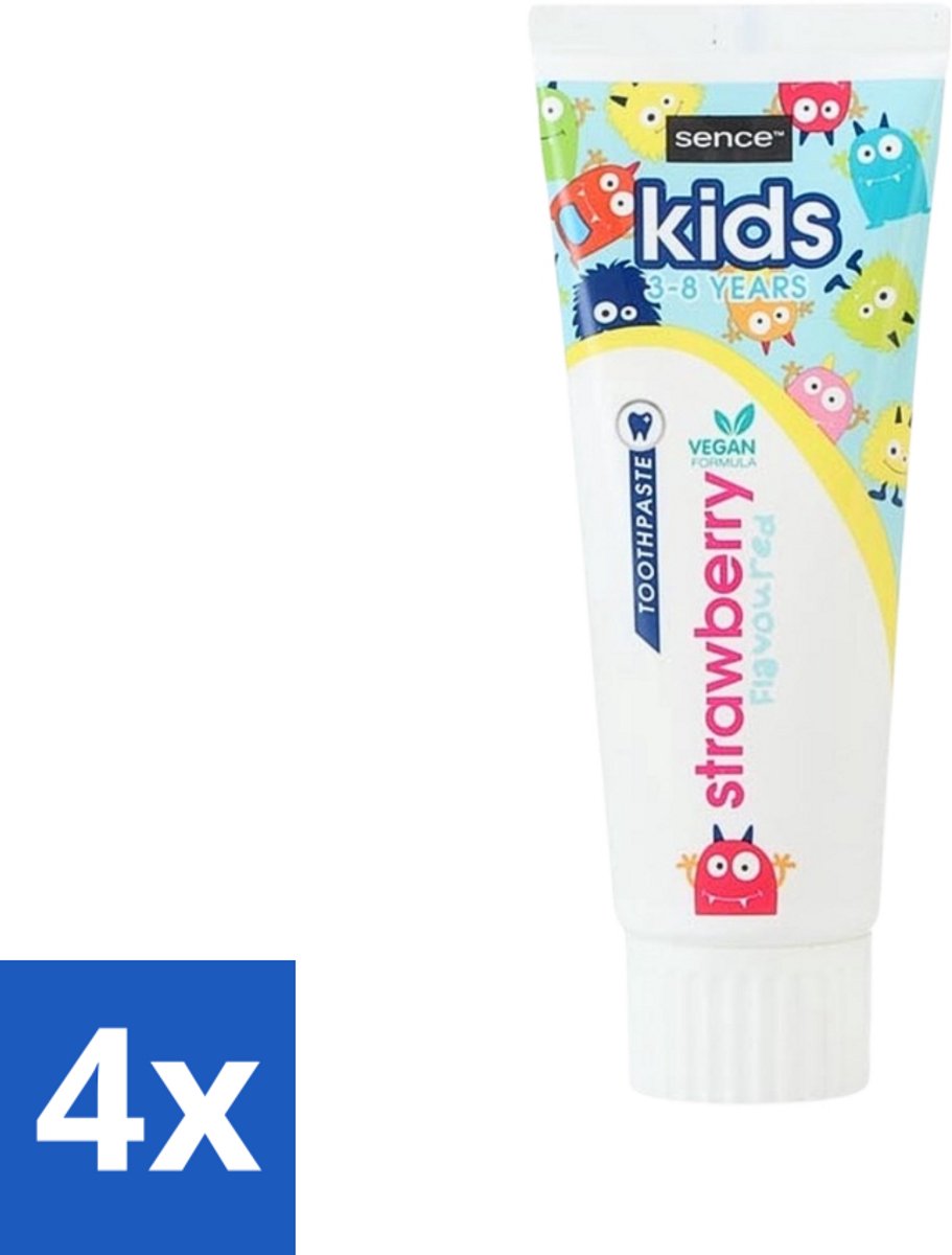 4 x Sence - Kids 3-8 Jaar - Tandpasta - Aardbei Smaak - Vegan - 75 ml - Tandpasta Voor Kinderen - Kindertandpasta - Aardbei Tandpasta - Vegan Tandpasta - Tandenpoetsen Voor Kinderen