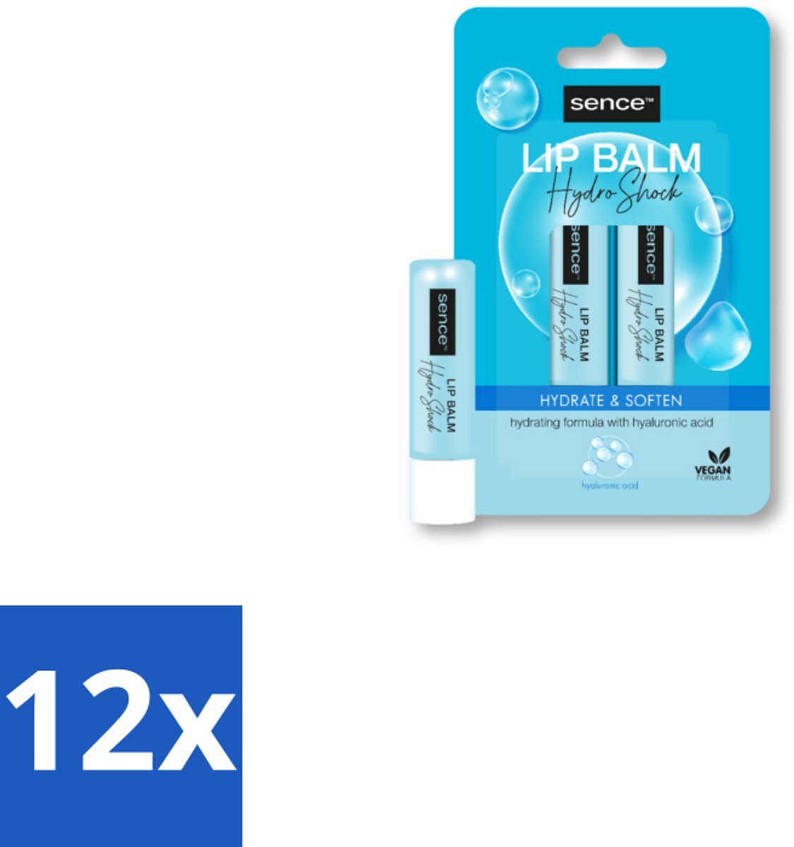 12 x Sence Lippenbalsem Normaal Hydro Shock 2 stuks per verpakking - Lippenbalsem - Lippen Verzorging - Droge Lippen - Gezonde Lippen - Lippen Bescherming