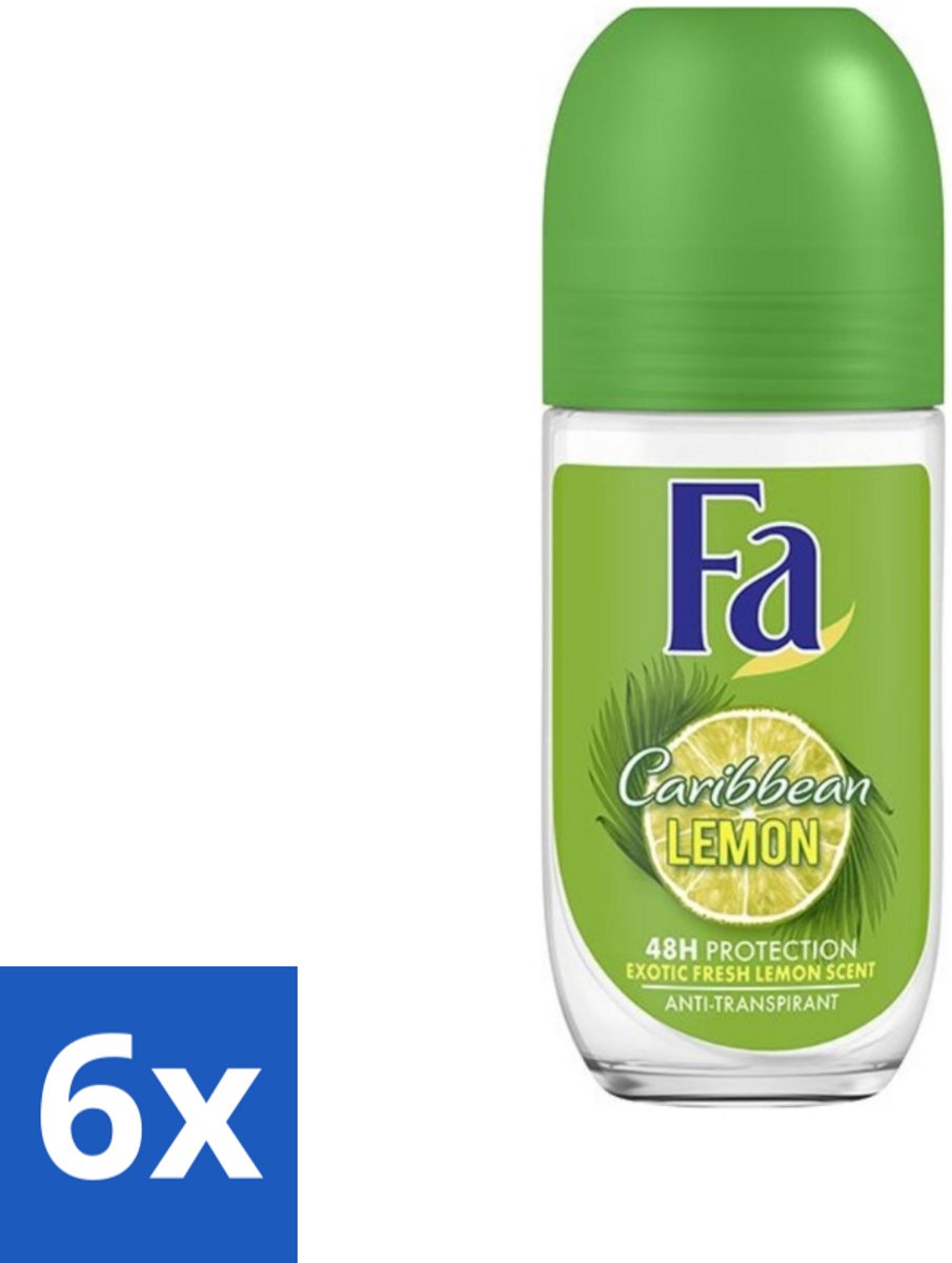 6 x Fa - Deodorant Roller - Caribbean Lemon - Verfrissend - 48 uur Bescherming - Citrusachtig - 50 ml - 48 Uur Bescherming - Caribische Citroen - Deodorant Roll-on - Citrusgeur - Fris