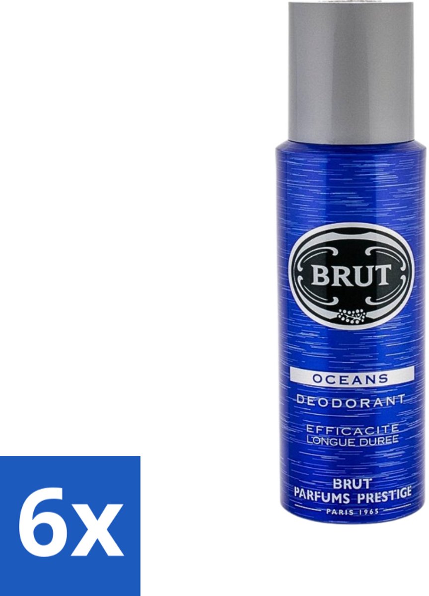 6 x Brut - Deodorant - Spray - Oceans - Fris & maritiem aroma - 200ml - Deodorant Spray - Fris - Maritiem - Aquatisch - Zweetbevochtiging