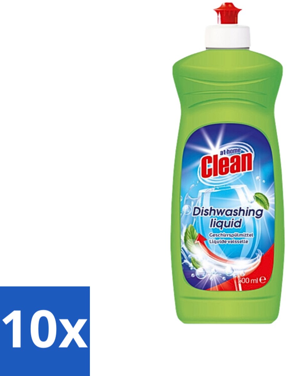 10 x At Home - Clean - Afwasmiddel - Ultra - Stralend Schone Vaat - 500 ml - Afwasmiddel - Vetverwijdering - Schone Vaat - Mild Voor Handen - Frisse Geur