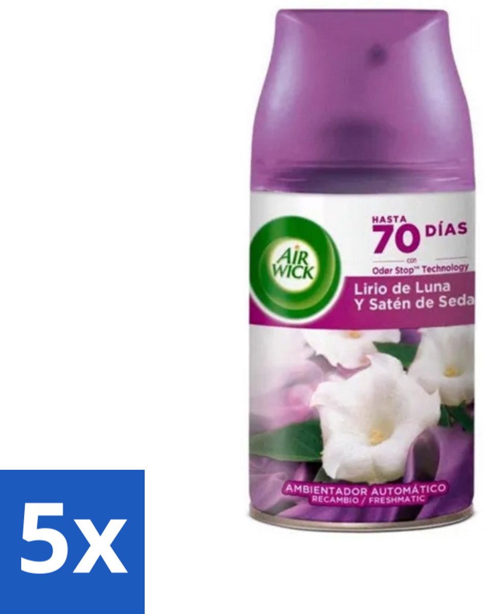 5 x Air Wick - Luchtverfrisser Navulling - Maan Lelie - Automatische Spray - 250 ml - Maan Lelie - Luchtverfrisser - Geur - Essentiële Oliën - Geurverspreiding